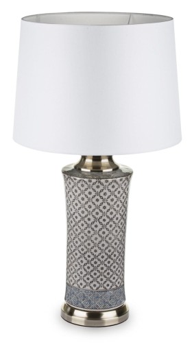 lampa ceramiczna z białym płóciennym abażurem