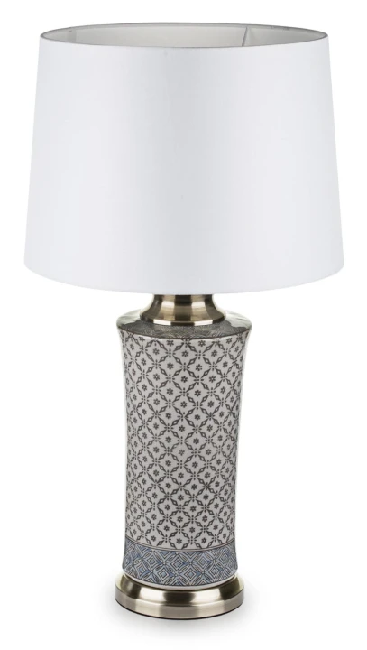 lampa ceramiczna z białym płóciennym abażurem