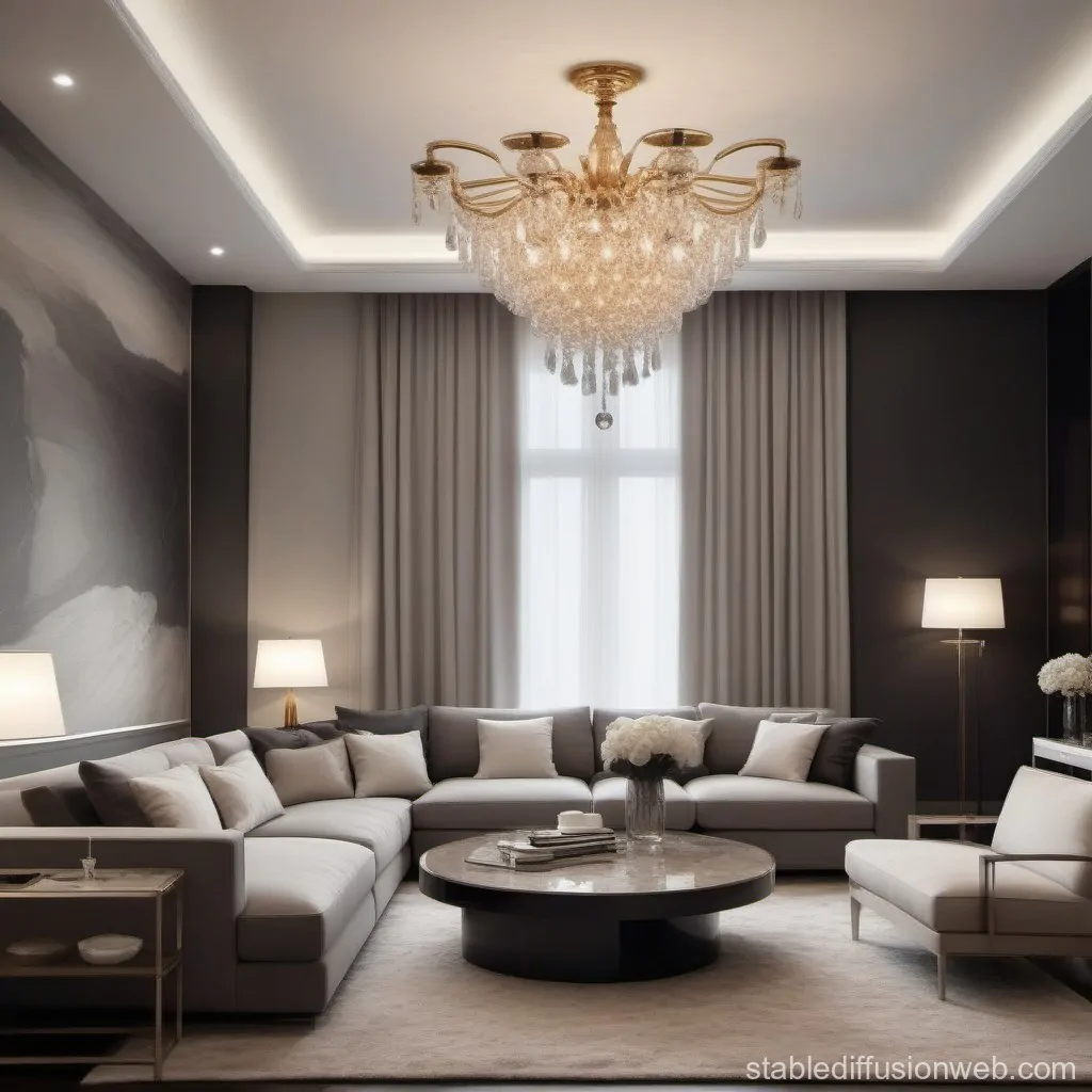 Luksusowy salon z narożną sofą, efektownym oświetleniem i eleganckimi dodatkami – luksusowe wnętrza inspiracja
