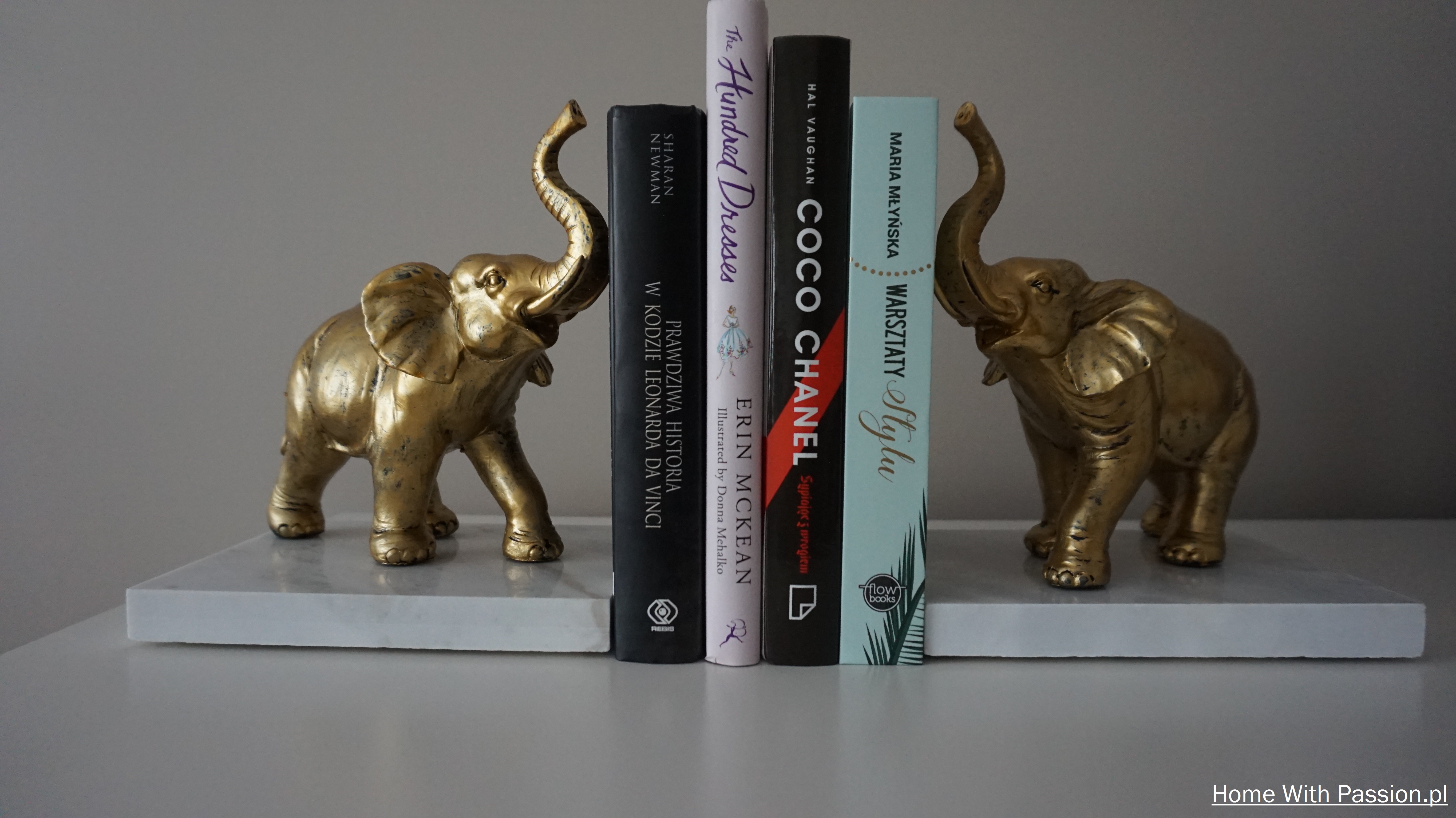 podpórki do książek złote słonie