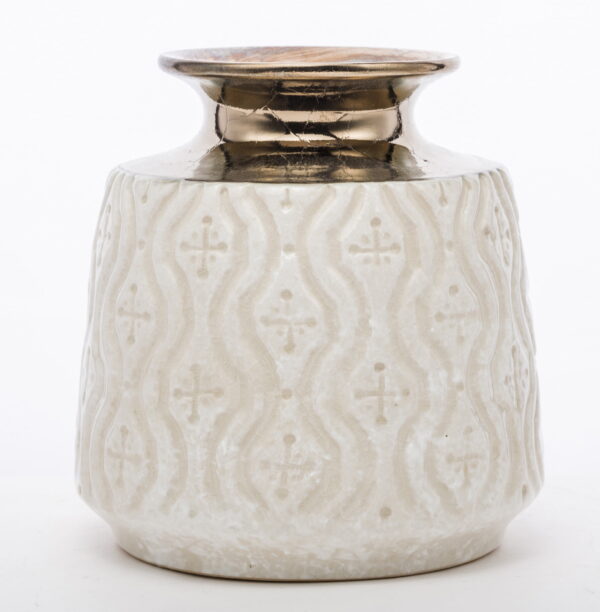wazon dekoracyjny - wazon ceramiczny kremowy ze złotym brzegiem