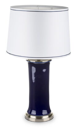 lampa stołowa granatowa ceramiczna z białym abażurem