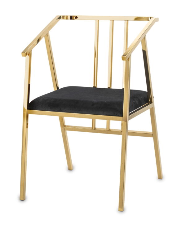 krzesło ze złotymi nogami i czarnym siedziskiem