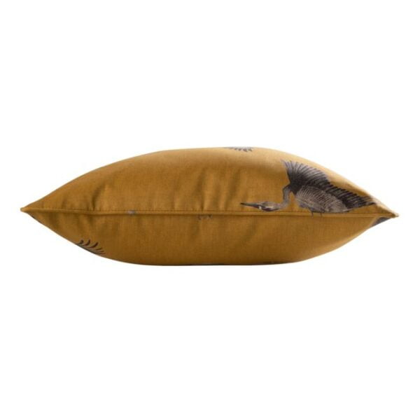 poduszka musztardowa bawełniana z motywem ptaków