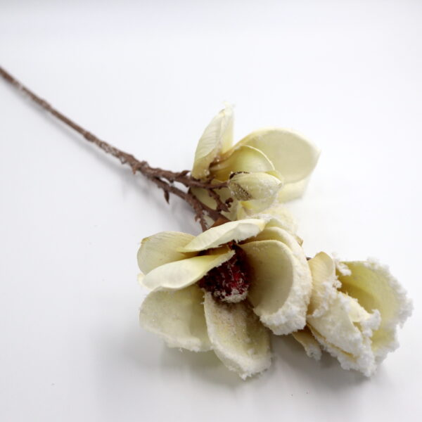 gałązka świąteczna do wazonu sztuczna Magnolia kremowa śnieżona