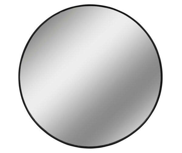 okrągłe lustro w czarnej metalowej ramie